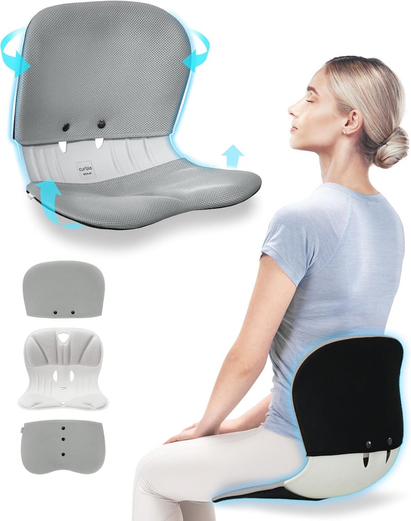curble Wider(Standard Wide) Cover Set – Lower Back Support Chair with Detachable Cover, Lumbar Support Back Posture Corrector, Back Pain Relief (Set Grey) - Image 1
